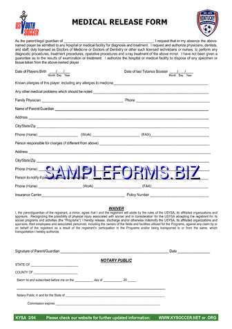 Kentucky Medical Release Form pdf free